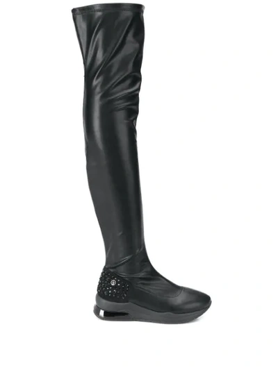 Liu •jo Thigh-high Fitted Boots In Black