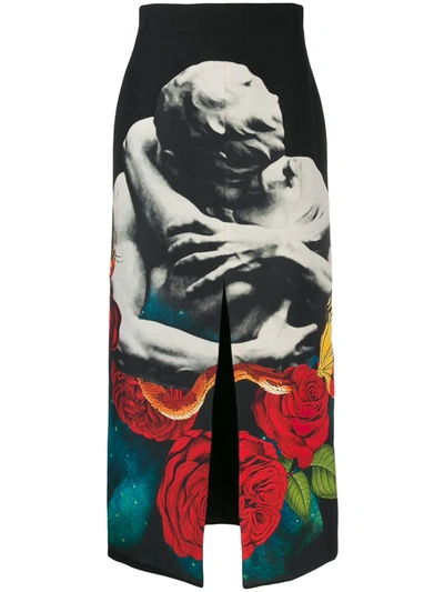 Valentino Galaxy Kiss Print Maxi Skirt In Nero - Multicolor