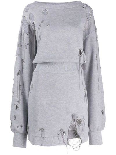 Faith Connexion Sweatshirtkleid In Distressed-optik In Grey