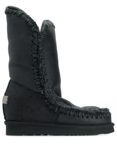 Mou Eskimo Wedge Boots In Black