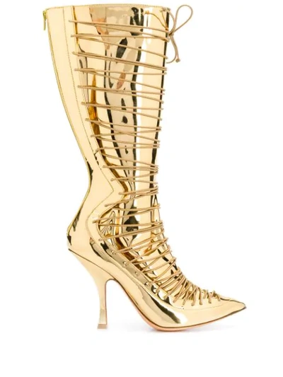 Y/project Lace-up Thigh High Boots In Gold