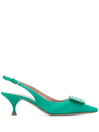 Miu Miu Embellished Slingback Pumps In Green