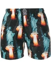 Sss World Corp Printed Polyester Swim Shorts In Black