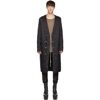 Rick Owens Black Long Quilted Liner Coat In 09 - Blk