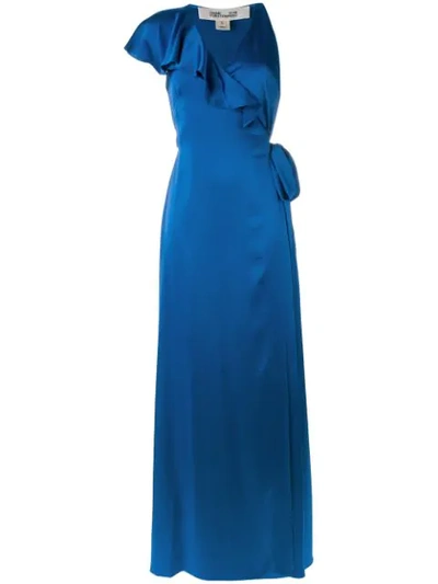 Diane Von Furstenberg Sleeveless Ruffled Wrap Dress In French Blue