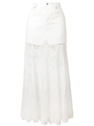 Mcq By Alexander Mcqueen Long Lace & Cotton Denim Skirt In White