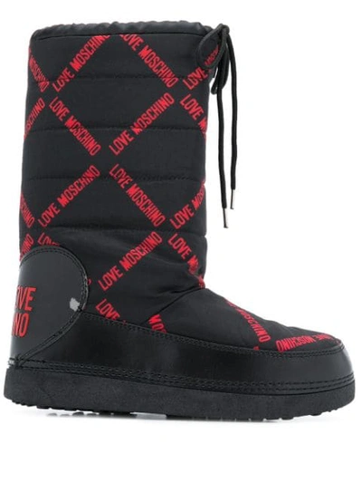 Love Moschino Printed Shell Snow Boots In Black