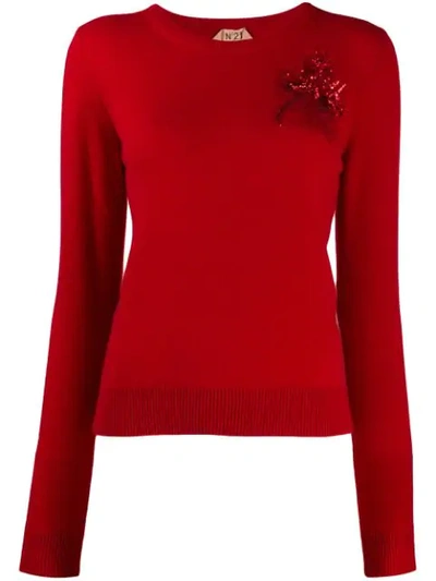 N°21 Embroidered Knitted Jumper In Red