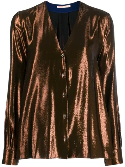 Indress V-neck Long Sleeve Blouse In Brown