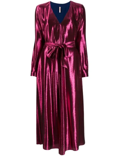 Indress Metallic Tie Waist Midi Dress In Pink