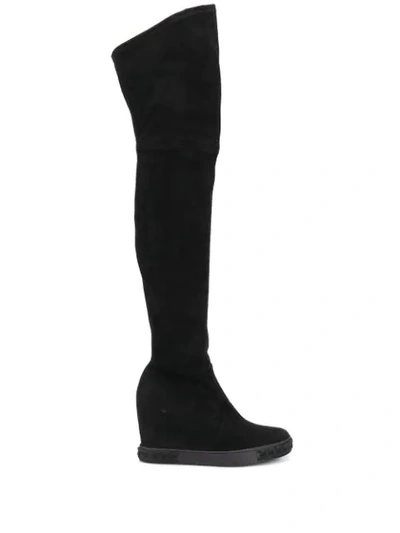 Casadei Wedge Thigh-high Boots In Black
