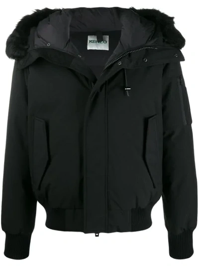 Kenzo Padded Zip-up Hooded Jacket In Black