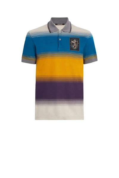 Roberto Cavalli Ombre Stripe Polo Shirt In Blue