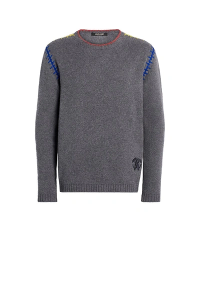 Roberto Cavalli Blanket Stitch Embroidered Sweater In Grey