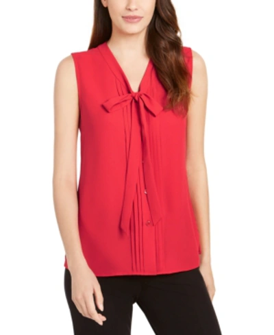 Anne Klein Tie Neck Button Front Blouse In Red