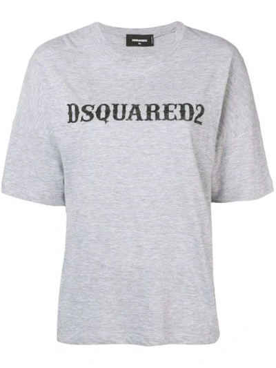 Dsquared2 Logo Printed Leisure Fit Cotton T-shirt In Grey