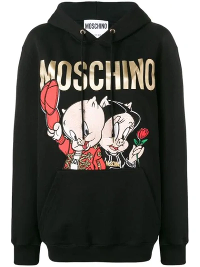 Moschino 'porky & Petunia Pig' Kapuzenpullover In Black