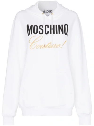 Moschino Couture Logo Cotton Hoodie In White