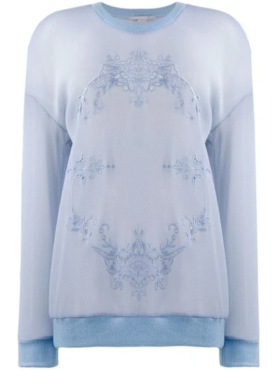 Stella Mccartney Transparent Sweatshirt With Embroidery In Baby Blue