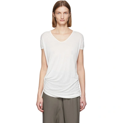 Rick Owens Mixed Silk T-shirt With Draping In White