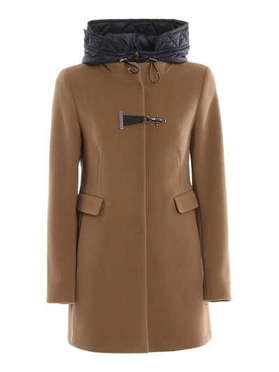 Fay Toggle Double Front Hooded Coat In Light Brown