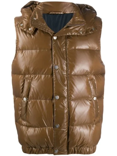 Eleventy Padded Zip-up Gilet In Brown