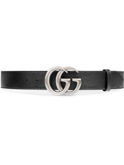 Gucci Leather Belt With Double G Buckle In Black/silver