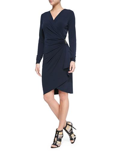 long sleeve navy wrap dress