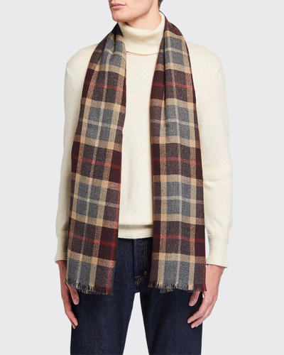 Loro Piana Men's Baily Plaid Cashmere Scarf In Red/gray