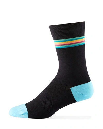 Paul Smith Men's Cycle Striped-cuff Socks In Black