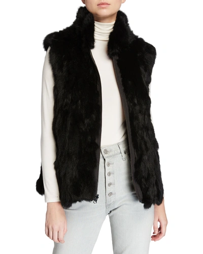 Adrienne Landau Reversible Rabbit Fur Vest In Black