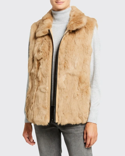 Adrienne Landau Reversible Rabbit Fur Vest In Camel