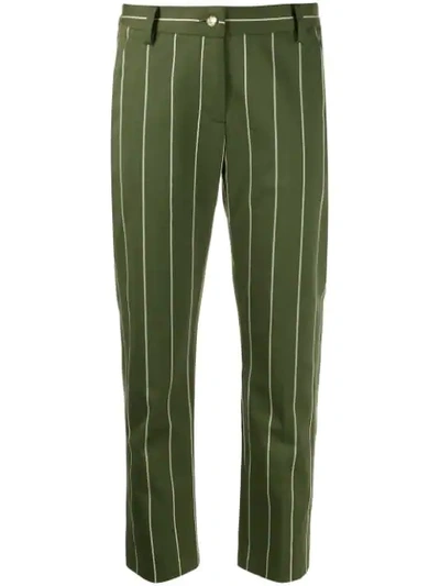 Derek Lam 10 Crosby Cropped Cotton Sateen Striped Straight Leg Trouser In Green