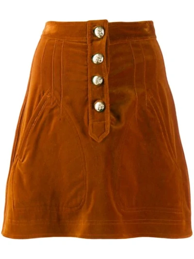 Derek Lam 10 Crosby Stretch Velveteen A-line Mini Skirt With Snaps In Orange