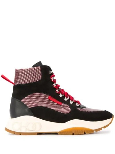 Jimmy Choo Inca Sneakers In Leather And Fabric Color Black / Red