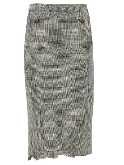 Vetements Raw-edge Prince Of Wales-checked Pencil Skirt In Grey