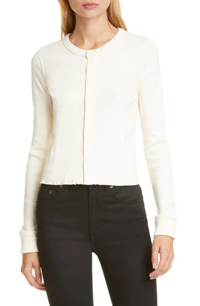 Helmut Lang Femme Ribbed Logo Embroidered Cardigan In Pearl