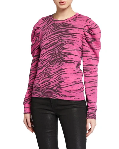 Pam & Gela Puff-sleeve Tiger Print Sweatshirt In Pink