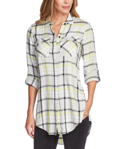 Vince Camuto Plaid Tunic Shirt In Lime Chrome