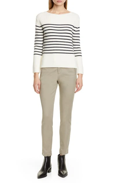 Atm Anthony Thomas Melillo Wool-blend Striped Boat Neck Jumper In Cream/ Midnight