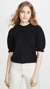 Frame Shirred Short Sleeve Cashmere Sweater In Black