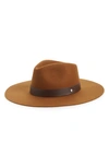 Rag & Bone Kacy Wool Fedora Hat W/ Leather Trim In Tan