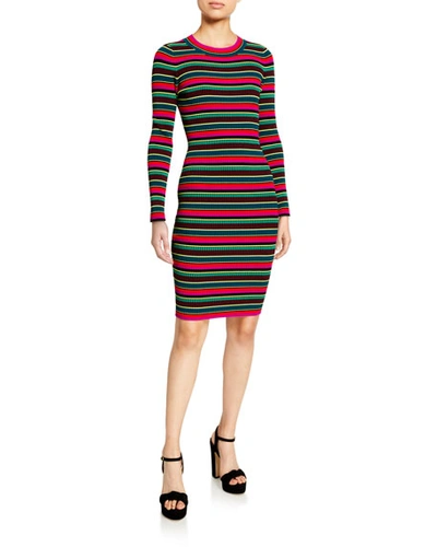 Milly Striped Rib Long-sleeve Ruffle-cuff Dress In Multi Pattern