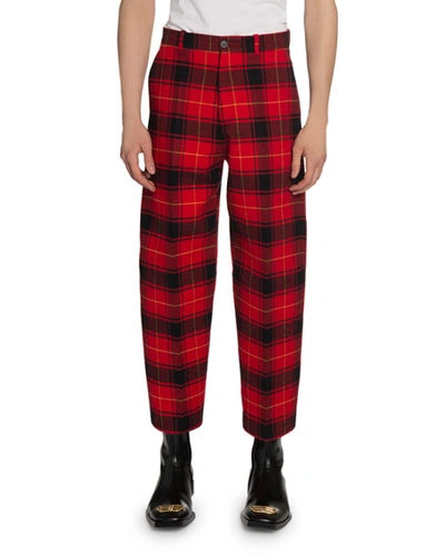 Balenciaga Men's Relaxed-fit Plaid Cropped Pants In Red