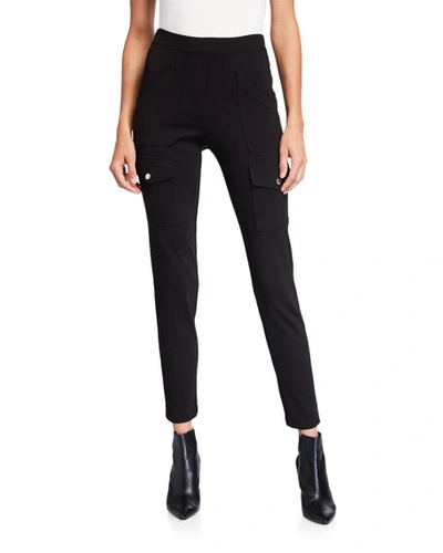 Anatomie Jenny Slim Pull-on Ponte Pants With Cargo Details In Black