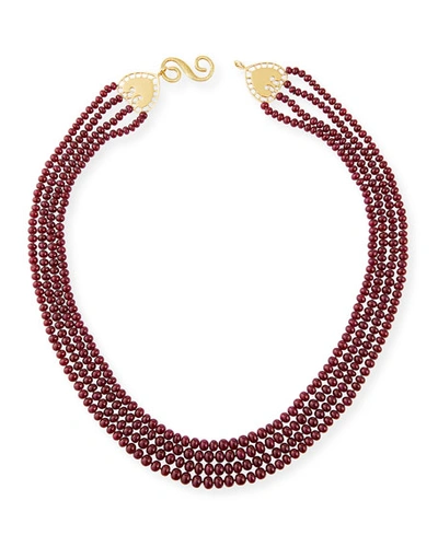 Splendid 18k Four-row Ruby Necklace