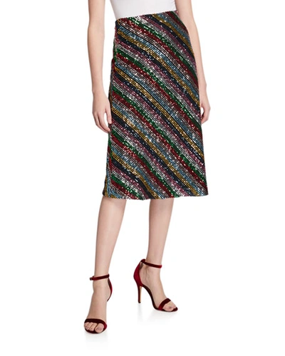 Milly Rainbow Multistripe Sequin Bias Skirt In Multi Pattern