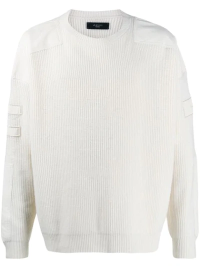 Amiri Men's Military Patch Crewneck Sweater In White