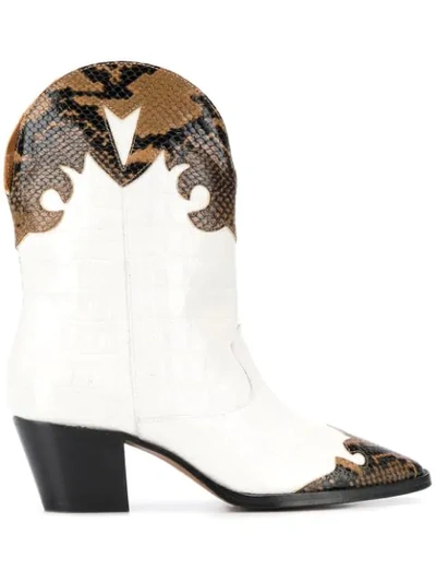 Paris Texas Embossed Leather Ankle Boots In White