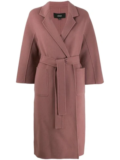 Arma Wool Belted Wrap Coat In Pink